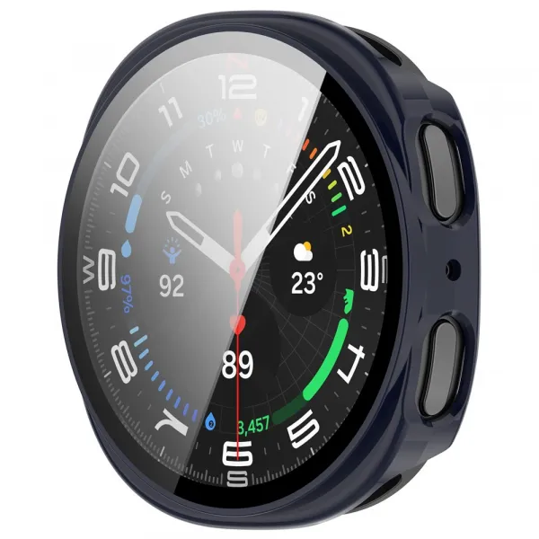 PC FULL COVER Plastový kryt so sklom pre Samsung Galaxy Watch8 40mm tmavomodrý