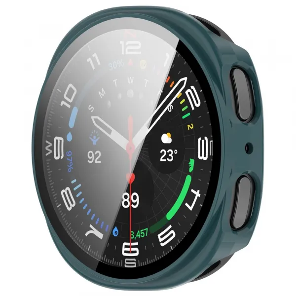PC FULL COVER Plastový kryt so sklom pre Samsung Galaxy Watch8 44mm tmavozelený