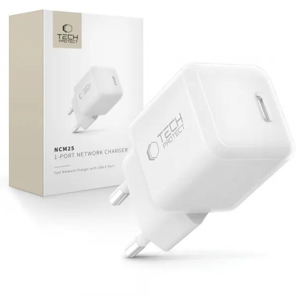 Tech-Protect NCM25 1-portová sieťová nabíjačka PD 25W, biela