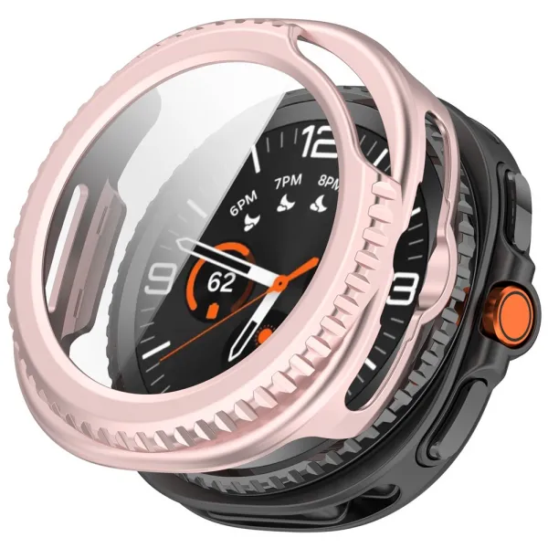 PC FULL COVER Plastový kryt so sklom pre Samsung Galaxy Watch8 Classic 46mm metalický ružový