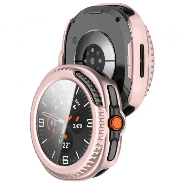 PC FULL COVER Plastový kryt so sklom pre Samsung Galaxy Watch8 Classic 46mm metalický ružový