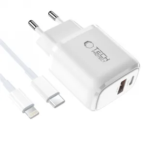 Tech-Protect NCA30 sieťová nabíjačka 30W PD QC + kábel Lightning, biela