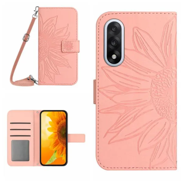ART SUNFLOWER Peňaženkový kryt so šnúrkou pre OnePlus Nord 5 5G ružový
