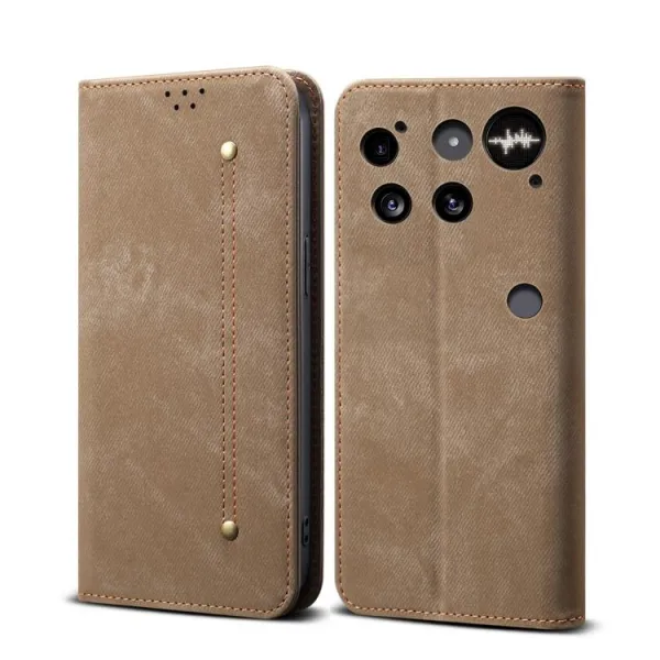 DENIM Peňaženkový kryt pre Nothing Phone (3) šedohnedý