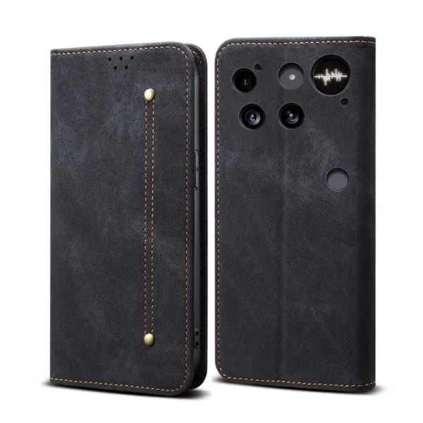 DENIM Peňaženkový kryt pre Nothing Phone (3) čierny