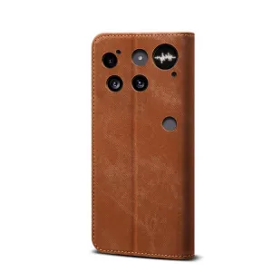 DENIM Peňaženkový kryt pre Nothing Phone (3) hnedý