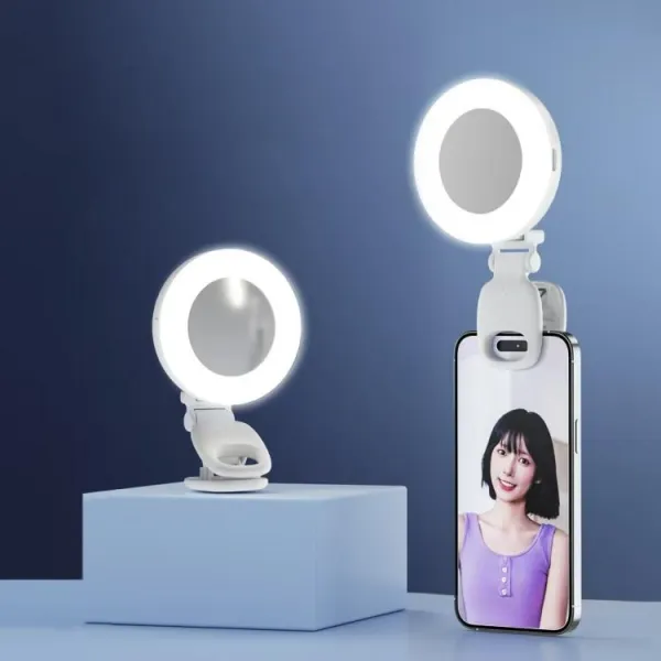 PROTEMIO CLIP-ON Selfie ring so zrkadlom ružový