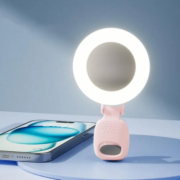 PROTEMIO CLIP-ON Selfie ring so zrkadlom ružový
