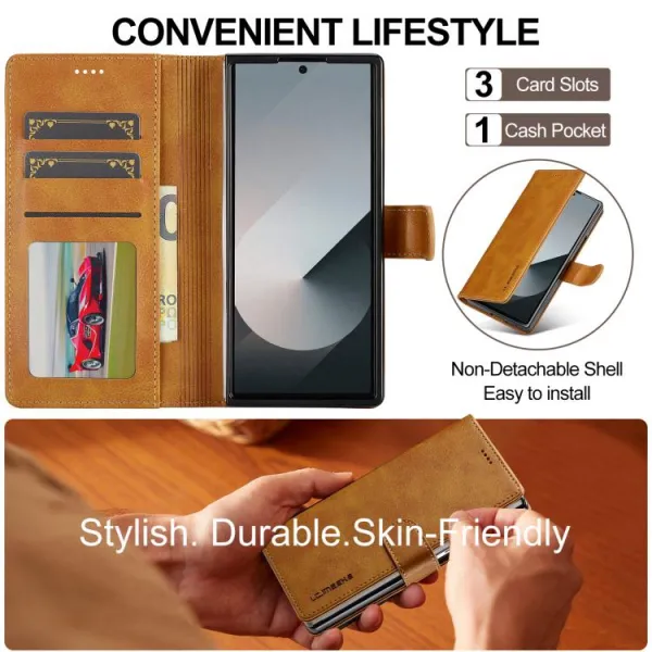 IMEEKE Peňaženkový obal pre Samsung Galaxy Z Fold7 5G svetlohnedý