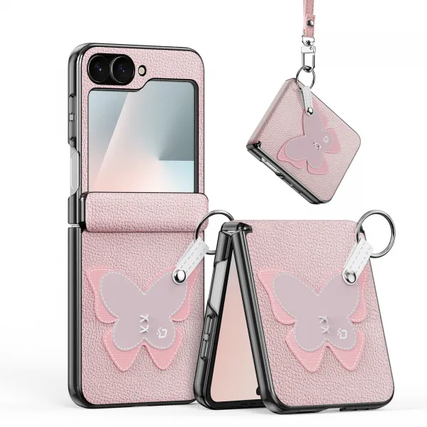 DUX LUVY Obal so šnúrkou pre Samsung Galaxy Z Flip7 FE 5G / Flip6 5G PINK BUTTERFLY
