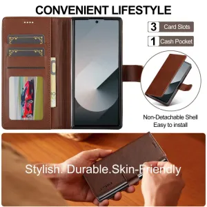 IMEEKE Peňaženkový obal pre Samsung Galaxy Z Fold7 5G tmavohnedý