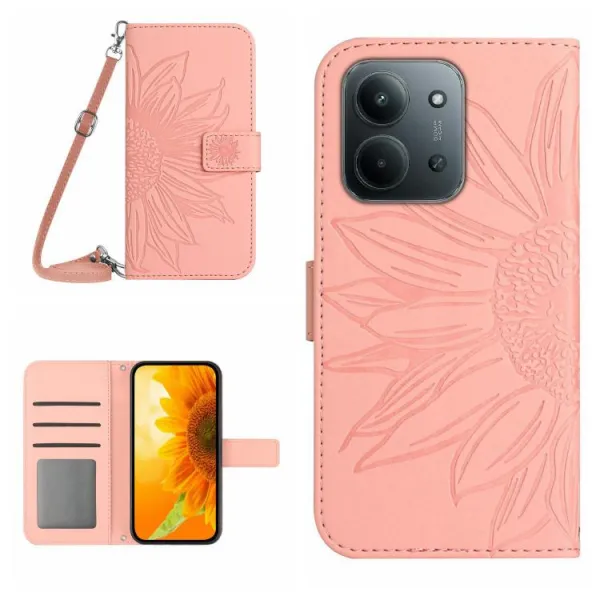 ART SUNFLOWER Peňaženkový kryt so šnúrkou pre Xiaomi Redmi 15C / Redmi 15C 5G ružový