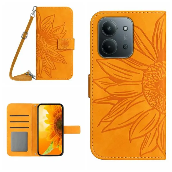 ART SUNFLOWER Peňaženkový kryt so šnúrkou pre Xiaomi Redmi 15C / Redmi 15C 5G žltý