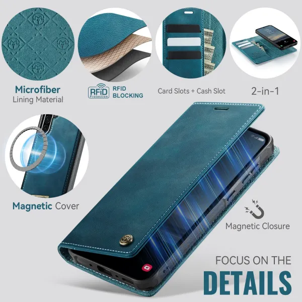 CASEME C49 Peňaženkový kryt 2v1 pre Samsung Galaxy A56 modrý