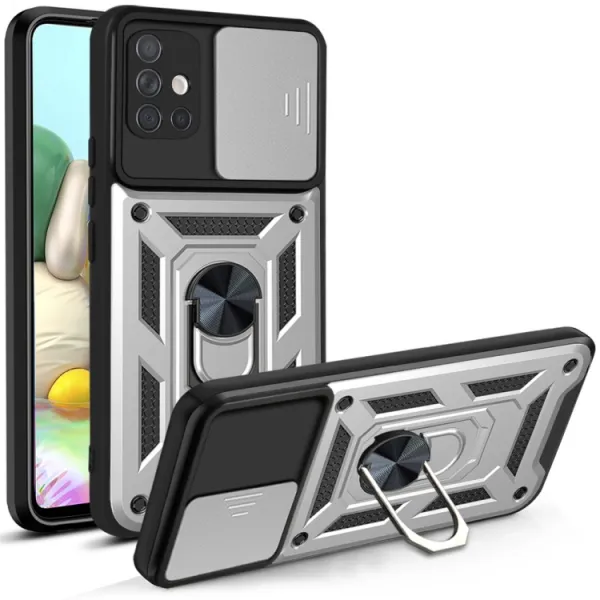 RING CAMERA Kryt s držiakom pre Samsung Galaxy A71 strieborný