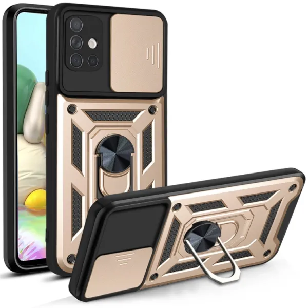 RING CAMERA Kryt s držiakom pre Samsung Galaxy A71 zlatý