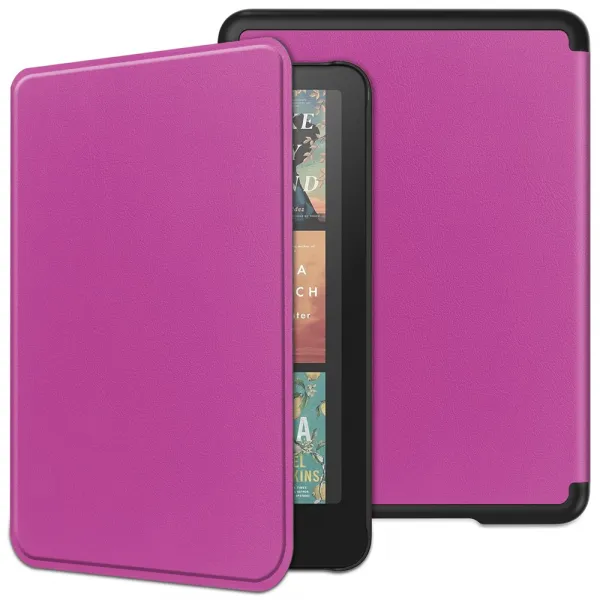 LEATHER Zaklápací kryt pre Amazon Kindle Paperwhite 2024 / Kindle Colorsoft Signature Edition fialový