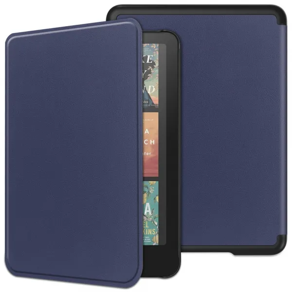 LEATHER Zaklápací kryt pre Amazon Kindle Paperwhite 2024 / Kindle Colorsoft Signature Edition tmavomodrý