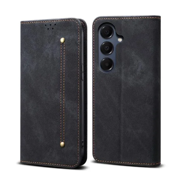 DENIM Peňaženkový kryt pre Samsung Galaxy S25 FE čierny