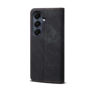 DENIM Peňaženkový kryt pre Samsung Galaxy S25 FE čierny