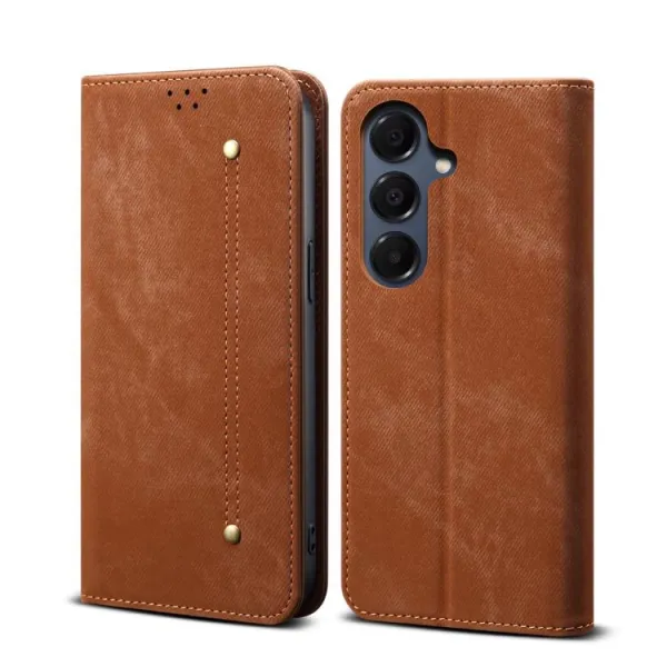DENIM Peňaženkový kryt pre Samsung Galaxy S25 FE hnedý
