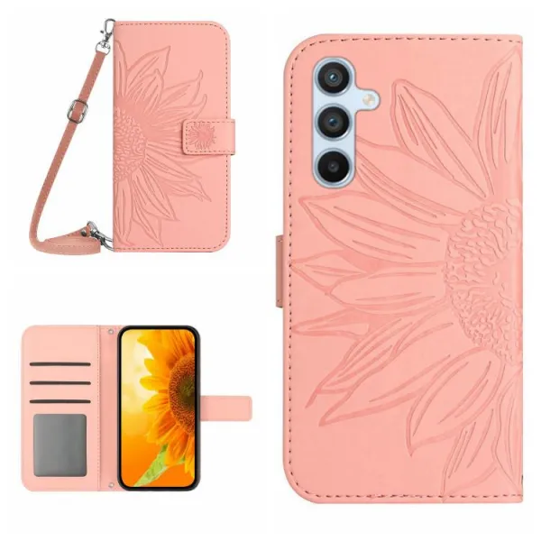 ART SUNFLOWER Peňaženkový obal so šnúrkou pre Samsung Galaxy A17 / A17 5G ružový