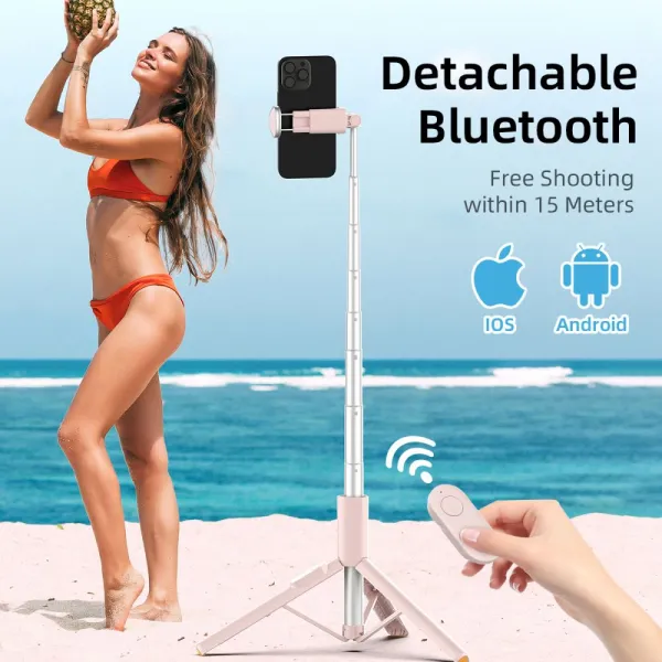 Tech-Protect L09S Bluetooth Selfie tyč so statívom, ružová