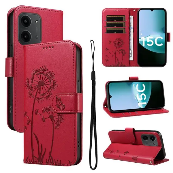 ART DANDELION Peňaženkové puzdro pre Xiaomi Redmi 15C / Redmi 15C 5G červené