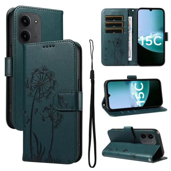 ART DANDELION Peňaženkové puzdro pre Xiaomi Redmi 15C / Redmi 15C 5G tmavozelené