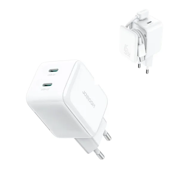 JOYROOM JR-TCL05 45W GaN Sieťová nabíjačka s káblom USB-C biela