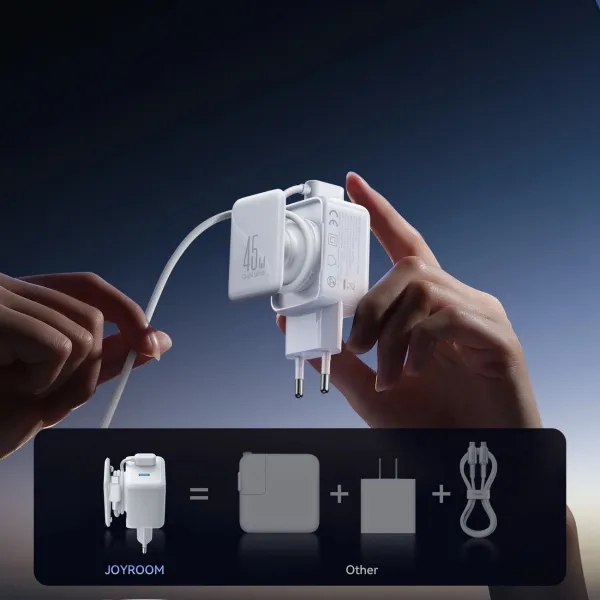 JOYROOM JR-TCL05 45W GaN Sieťová nabíjačka s káblom USB-C biela