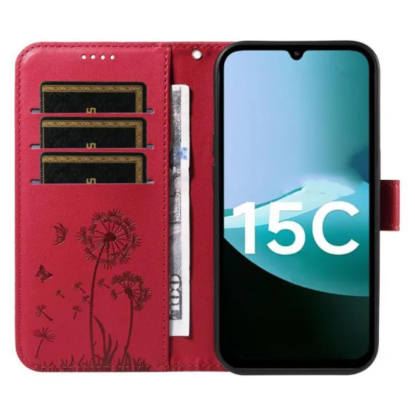 ART DANDELION Peňaženkové puzdro pre Xiaomi Redmi 15C / Redmi 15C 5G červené