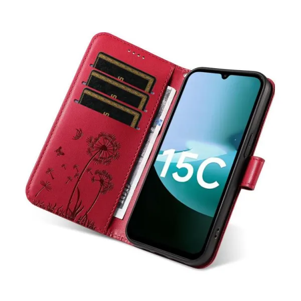 ART DANDELION Peňaženkové puzdro pre Xiaomi Redmi 15C / Redmi 15C 5G červené