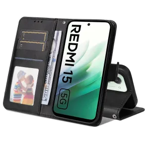 SMOOTH Peňaženkové puzdro pre Xiaomi Redmi 15 / Redmi 15 5G čierne