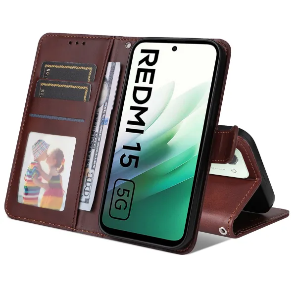 SMOOTH Peňaženkové puzdro pre Xiaomi Redmi 15 / Redmi 15 5G hnedé
