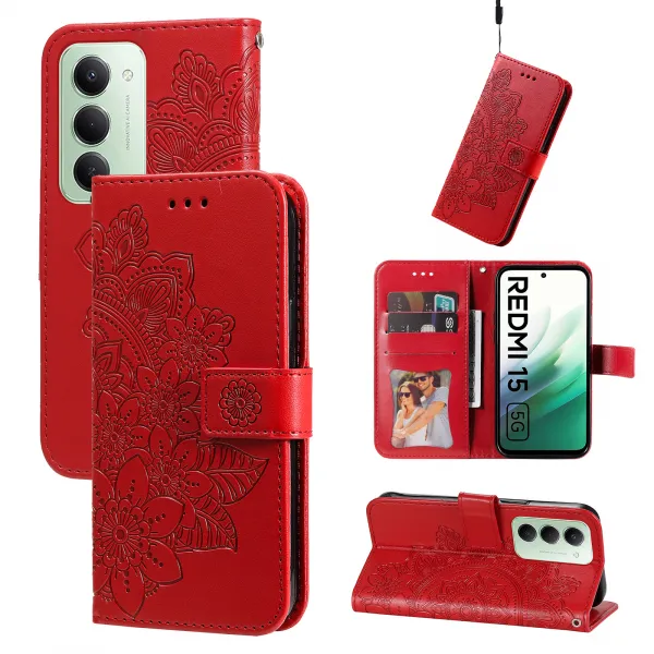 ART MANDALA Peňaženkový obal s remienkom pre Xiaomi Redmi 15 / Redmi 15 5G červený