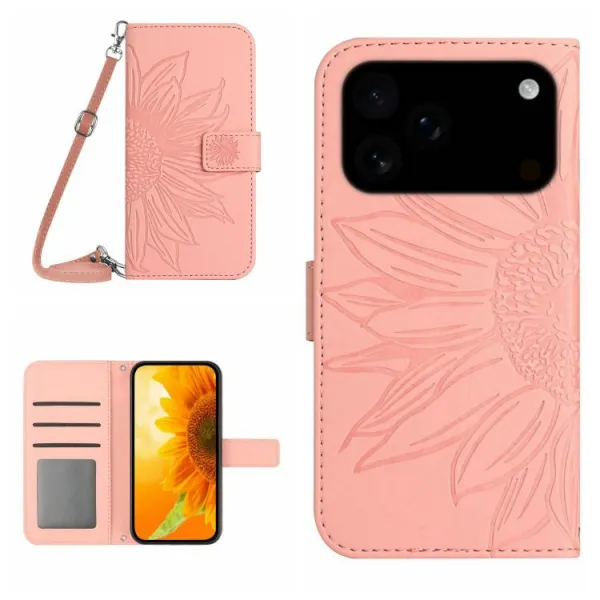ART SUNFLOWER Peňaženkový kryt so šnúrkou pre Apple iPhone 17 Pro ružový