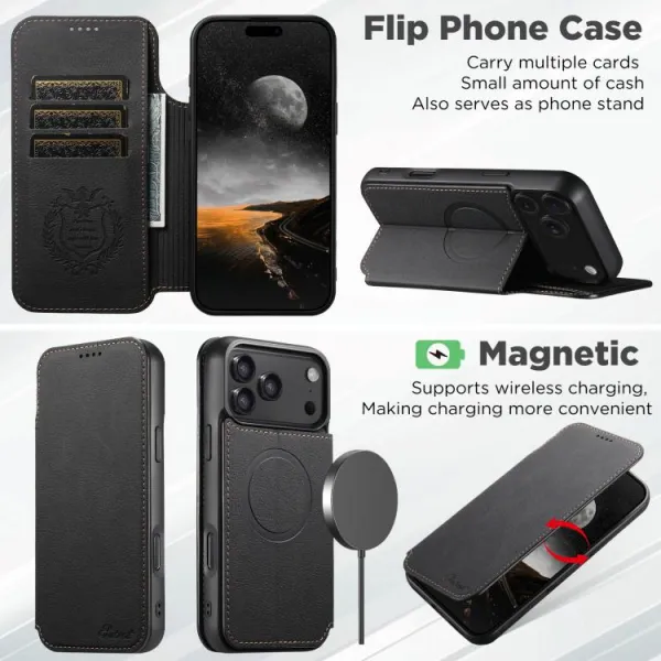 SUTENI RETRO Zaklápacie puzdro s MagSafe pre Apple iPhone 17 Pro Max čierne