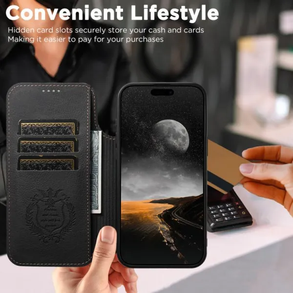 SUTENI RETRO Zaklápacie puzdro s MagSafe pre Apple iPhone 17 Pro Max čierne