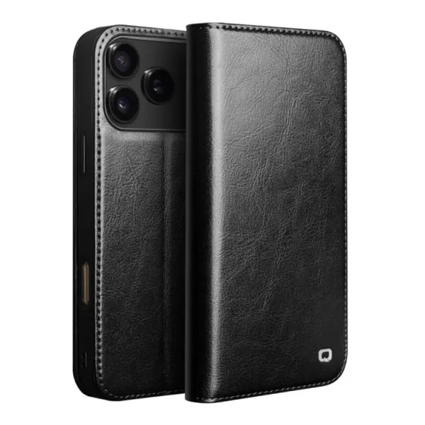 QIALINO Kožený obal pre Apple iPhone 17 Pro čierny