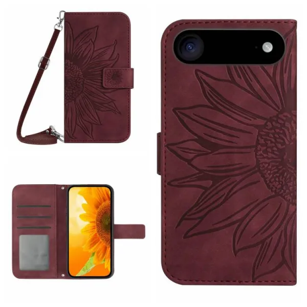 ART SUNFLOWER Peňaženkový obal so šnúrkou pre Apple iPhone Air bordový