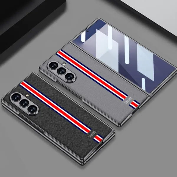 GKK LEATHER Kryt so sklom pre Samsung Galaxy Z Fold7 5G GREY-RED