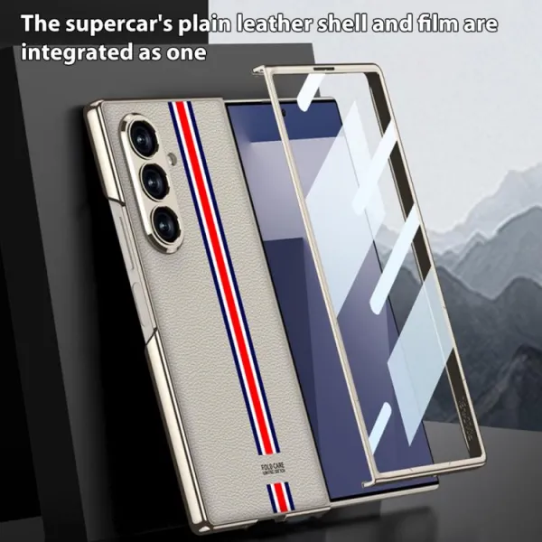 GKK LEATHER Kryt so sklom pre Samsung Galaxy Z Fold7 5G GREY-RED