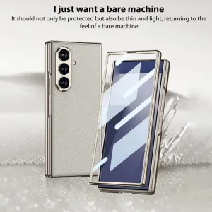 GKK LEATHER Kryt so sklom pre Samsung Galaxy Z Fold7 5G GREY-RED