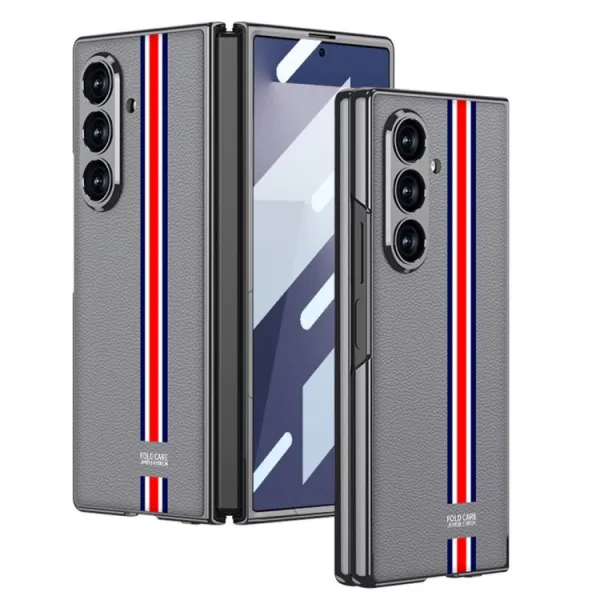 GKK LEATHER Kryt so sklom pre Samsung Galaxy Z Fold7 5G GREY-RED