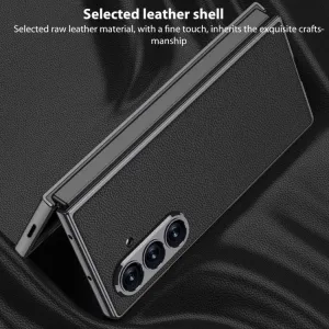 GKK LEATHER Kryt so sklom pre Samsung Galaxy Z Fold7 5G GREY-RED