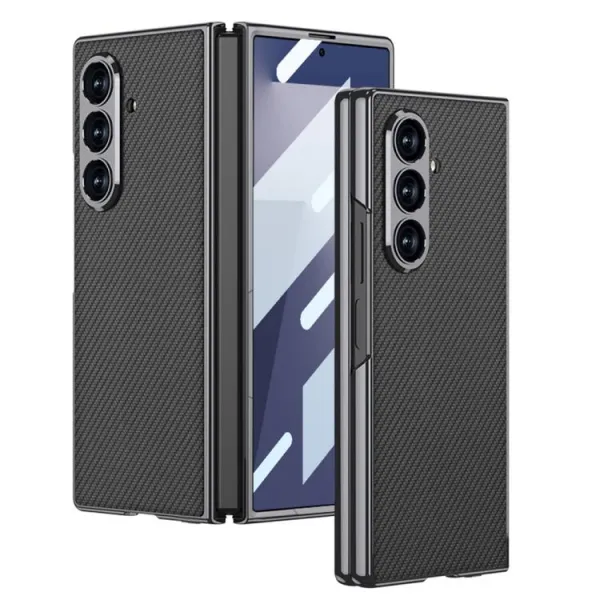 GKK LEATHER Kryt so sklom pre Samsung Galaxy Z Fold7 5G CARBON