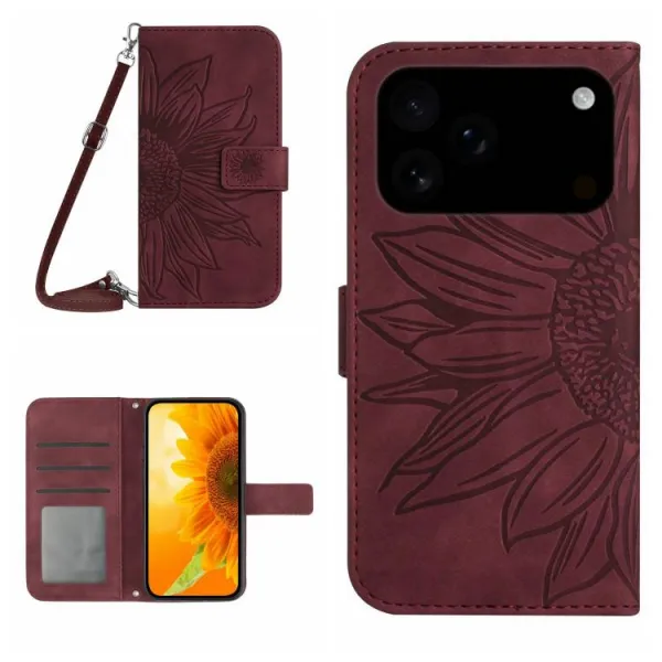 ART SUNFLOWER Peňaženkový kryt so šnúrkou pre Apple iPhone 17 Pro Max bordový
