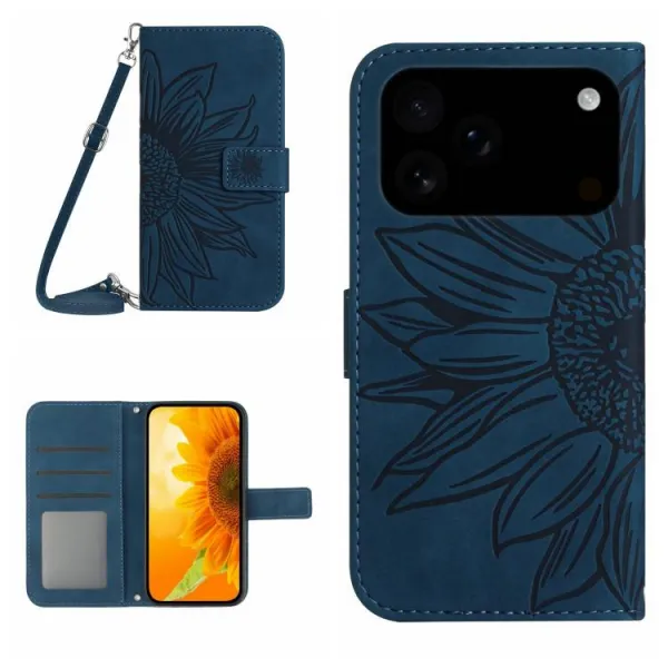 ART SUNFLOWER Peňaženkový kryt so šnúrkou pre Apple iPhone 17 Pro Max modrý