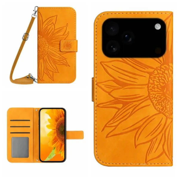 ART SUNFLOWER Peňaženkový kryt so šnúrkou pre Apple iPhone 17 Pro žltý